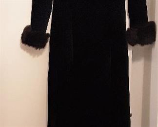 Vintage Bernie Bee Label Black Velvet and Fur Sleeve Dress.