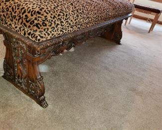 CARVED BENCH BY CENTURY FURNITURE OF GRAND RAPIDS. SAID TO BE FROM THE HENRY FORD MANSION