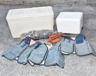 32. Group Lot Of Coolers Life Vest and Anchors