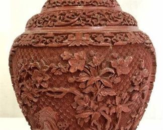 Vintage Asian Cinnabar Vase Vessel Centerpiece