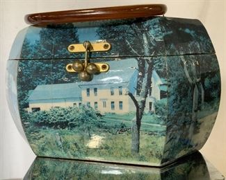 Vintage Decoupage Wood Box Bakelite Handle