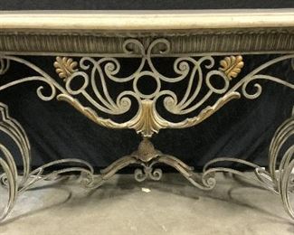 Vintage Marble Topped Ornate Iron Console Table