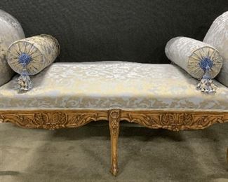 Antique French Carved Wood Chaise Lounge Bench