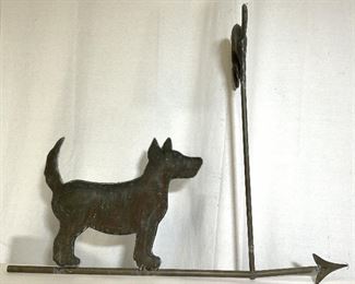 Antique Metal Weathervane W Dog & Cat Figurals