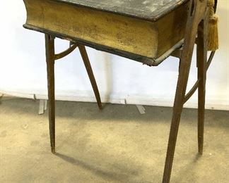 Antique Wood & Leather Side Table
