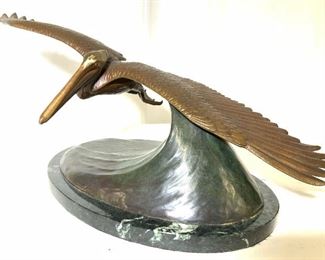 SKIMMING THE WAVES Pelican Sculpture,Signed HUNT