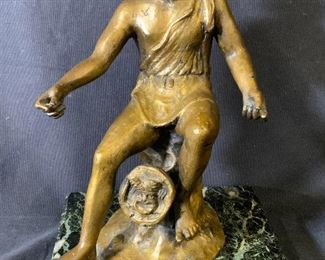 Vntg Signed GILT BRONZE & Marble Seated Man Statue