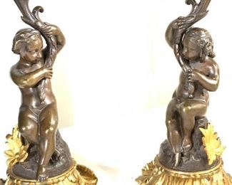 Pair Antique French Gilt Bronze Garnitures