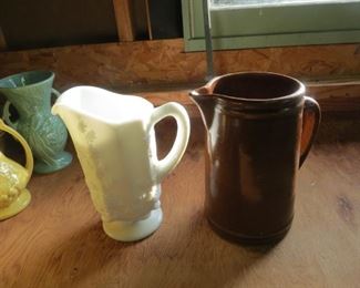 WESTMORELAND MILK GLASS PITCHER ON RIGHT.