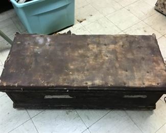 Antique trunk with padded top needing tlc