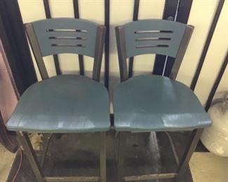 Vintage 30” stools - metal framed with wooden seats