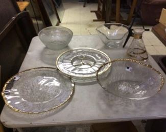 Gold rimmed platters and vintage coffee pot