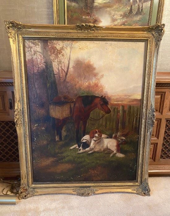 Dining room, Large John Gifford oil painting, condition issues. 42" x 34" framed. Pre selling, accepting offers