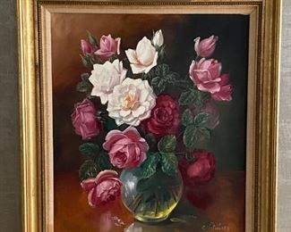 Beautiful oil painting, unknown artist. 25" x 30" framed. Located in living room