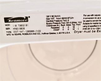 Kenmore gas dryer