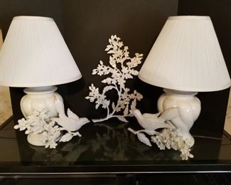 https://ctbids.com/#!/description/share/697649 Two ceramic lamps, 23"h x 14" w and acrylic wall decor, birds 14" w x 10", branches 20" h x 14" w

