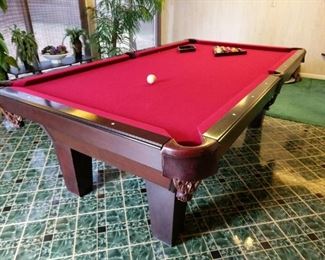 https://ctbids.com/#!/description/share/697698 This is a fabulous find! Handcrafted in Tennessee. Arguably the best maker of luxury billiard tables in the country. This beautiful Olhausen billiard table with leather basket pockets, red felt top, balls, 2 racks, and a cover. Table measures 8’ x 4.5.’ The table is located on a side porch which will make it easier to remove from the home.


