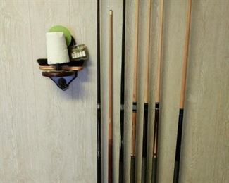 https://ctbids.com/#!/description/share/697699 Everything you need to complete that pool table you are eyeing. Includes chalk cubes, brush, new tips and a cone chalk holder. Cues measure 58", single shorter one is 48". Tool will be required to remove racks from wall.

