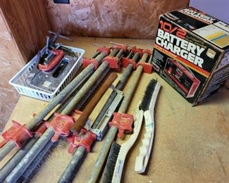 https://ctbids.com/#!/description/share/697749 6 and 12 volt battery charger and various sizes of clamps. The smallest is a 1" clamp, the largest is a 26" clamp.

