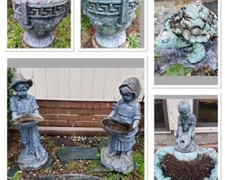https://ctbids.com/#!/description/share/697702 Six yard statues includes two planters (14"H x 12"L), two children statues (22"H x 9"L), a fountain (21"L x 22"H) and a frog (5"L x 3"W).

