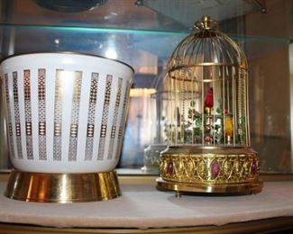 VINTAGE ICE BUCKET, MUSICAL BIRD CAGE