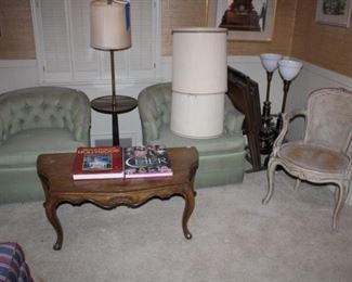 ACCENT CHAIRS, COFFEE TABLE, 2 LAMPS