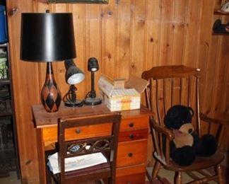DESK, LAMPS, ROCKING CHAIR
