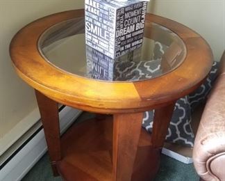 Wood accent table with glass insert 