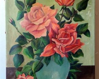 VINTAGE ROSE OIL PAINTING