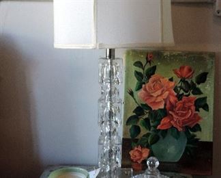  CRYSTAL LAMP AND ROSE PAINTING