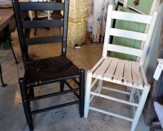 PAIR OF WOODEN SLAT CHAIRS