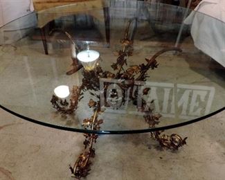 GOLD LEAF BASE COFFEE TABLE WITH GLASS TOP