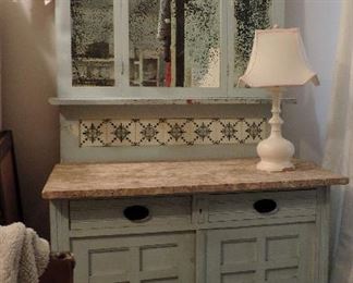 CHEST WITH MARBLE TOP AND 3 PART MIRROR