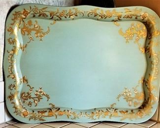 Vintage turquoise and gold tray.