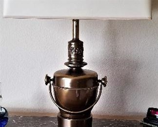 Vintage metal lamp with square shade.