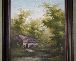 Original Oil on Canvas (20’ x 24”), Cabin in the Wild, Signed by Arts with Wood Frame (25 1/2” x 29 1/2”)