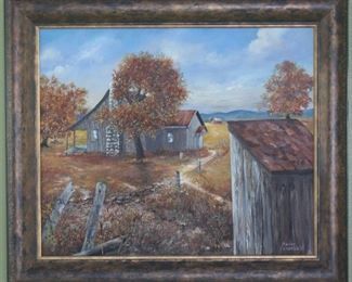Texas Artist Maxine Cornelius Original Oil on Canvas Fall at the Old Homestead (24” x 20”)Custom Framed. Overall (29 1/2” x 25 1/2”)