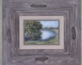 Original Oil on Canvas (5x7) Landscape Signed by Artist “McNeel” 1980 in a Barnwood Frame.  Overall (16 1/2 ” x 13 5/8”)