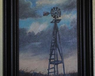 Texas Artist Maxine Cornelius Original Oil on Canvas Wood Framed “Windmill” (17 1/4” x 25 1/4”)