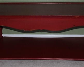 Vintage Red Painted Cocktail?Coffee Table w/Lower Shelf and Turned Legs (49.5” x 29”D x 21 3/4” H)