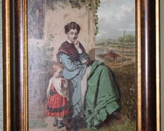 Old Masters Frame Print:   Mother with Daughter  Wood Frame with Gold Leaf Accents (19” x 23”)