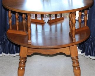 ETHAN ALLEN VINTAGE SOLID MAPLE  ROUND REVOLVING DRUM TABLE 2-TIER (28”D x 25 1/2”H)                  10-8586  