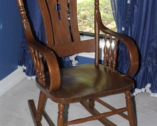 Antique Pressed/Slat Back Rocker with Bend Wood Arms