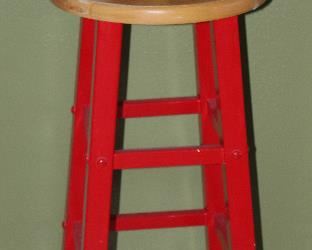 Red Stool with Natural finish Seat (30”H x 14”D) shown with a soft sculptured Burlap Pig