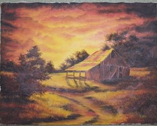 Original Oil on Canvas (18” x 14”) Sunset Country Landscape signed by Artist “L. Hass” 