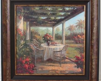 Floral Garden Veranda Gilcee Style Print with Distressed Wood Black Trim Frame (28” x 28”)