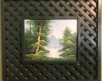 Original Oil on Canvas (8 x 10) Signed Spencer  in Green Wood Lattice Frame (Overall 18’ x 16”)