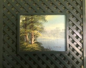 H. {Herbert} Original Oil on Canvas (8x10) Framed with a Green Wooden Lattice Frame (28”x16”)