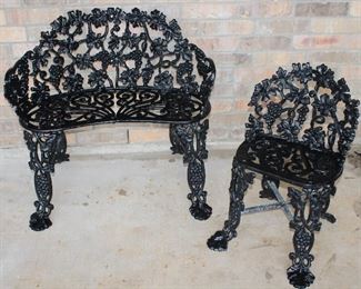 Reproduction Cast Iron Garden Furniture:  Settee and Side Chair
