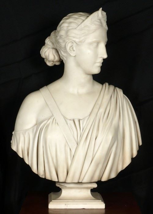 Hiram Powers Marble Bust of Diana